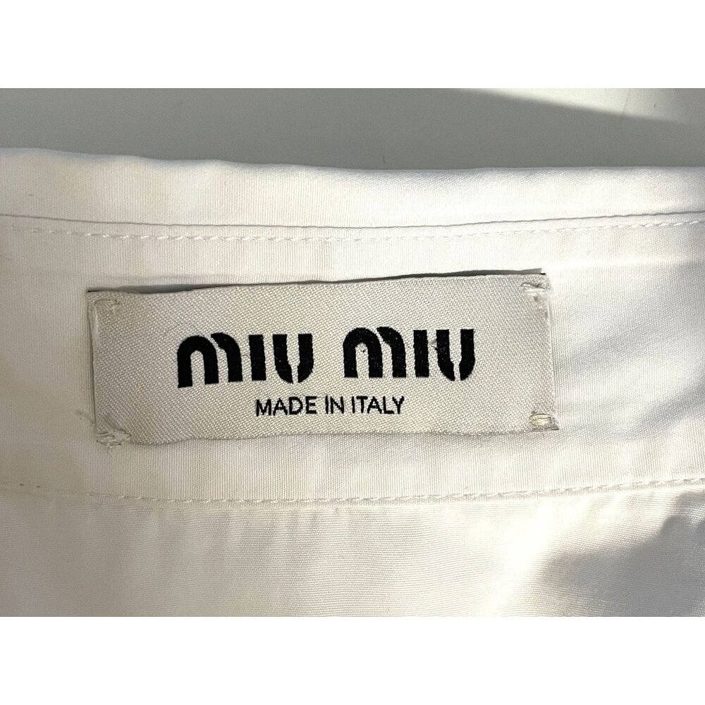 Miu Miu Womens White Button-Up Cropped Shirt With… - image 7